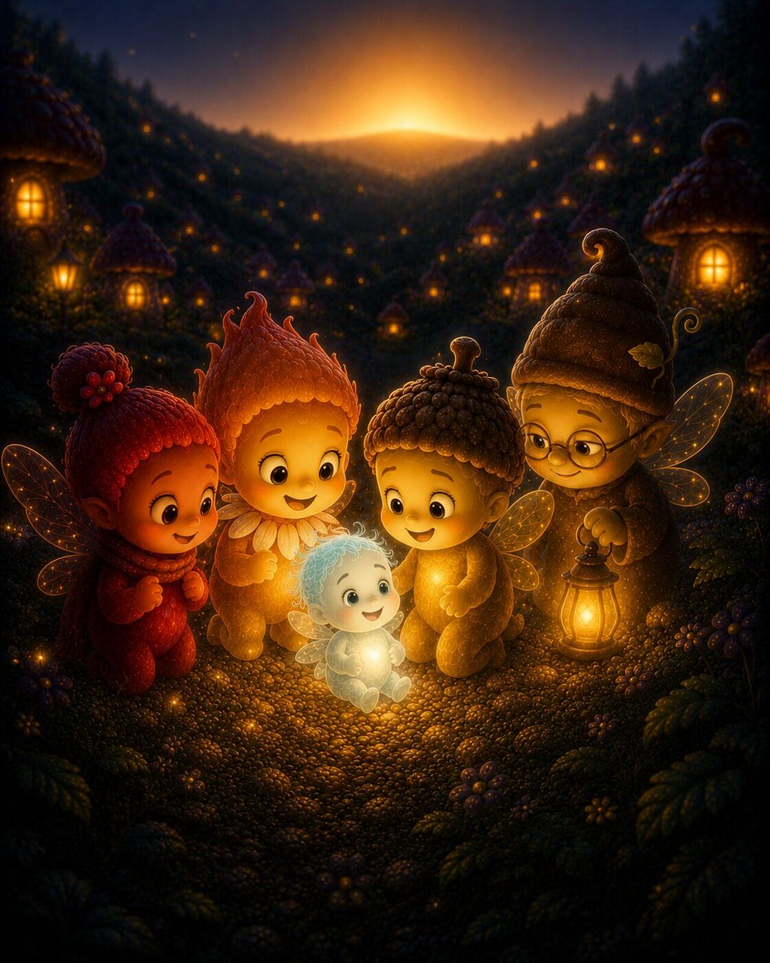 Pip glowing warm, home with his friends