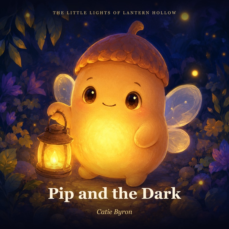 Cover of Pip and the Dark — a small glowing blue creature in a dark, cozy hollow
