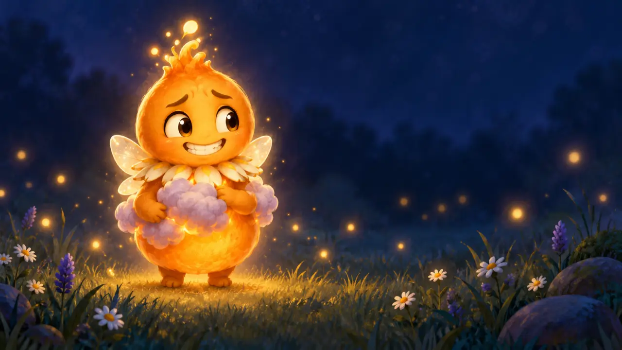 Little grey clouds puff over Sunny’s glow, until she says the true thing and they burst into sparkles.