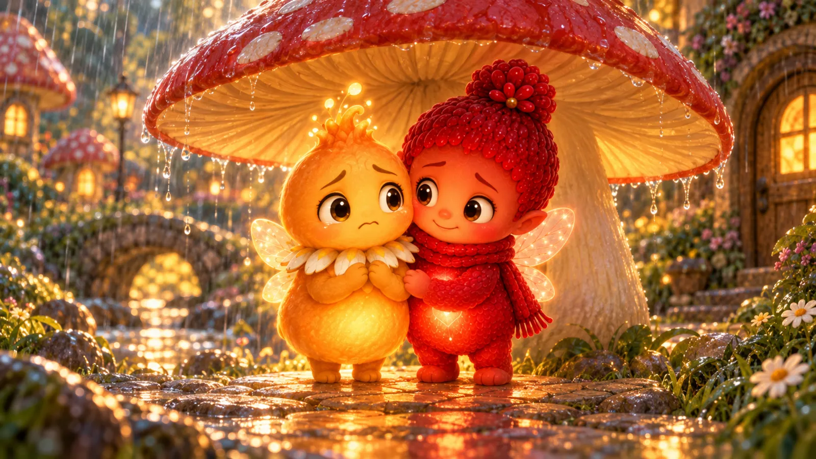 Little grey clouds puff over Sunny’s glow, until she says the true thing and they burst into sparkles.